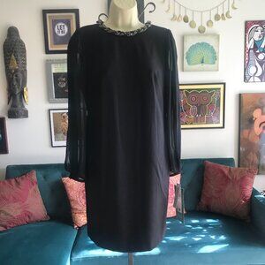 DR Donna Ricco Collection size 6 Black Embellished Neck Chiffon Sleeve Dress NWT
